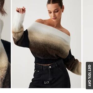 Dawn Ombre Fuzzy Off Shoulder Crop Sweater